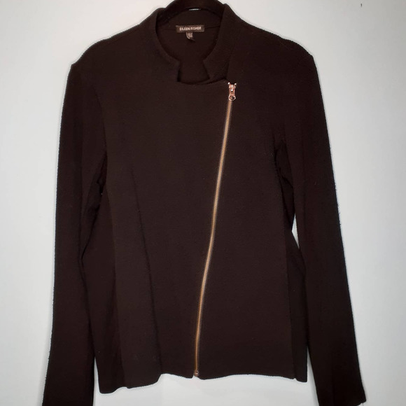 Eileen Fisher Jackets & Blazers - Eileen Fisher Black Knit Asymmetrical Moto Jacket Size Small
